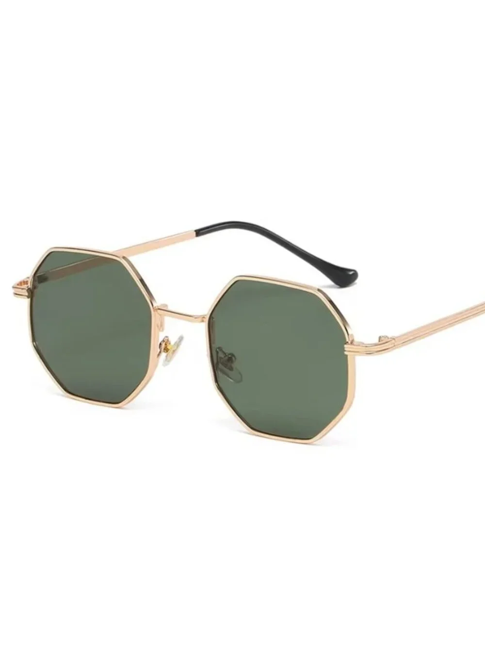 Unisex Octagonal Gold Metal Frame Green Lens Sunglasses
